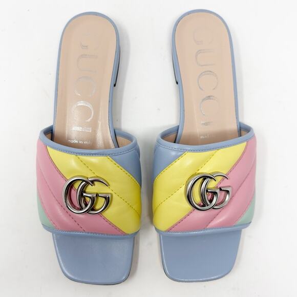 Gucci Jolie GG Marmont Quilted Leather Pastel Flat Slide Sandals - Picture 3 of 12